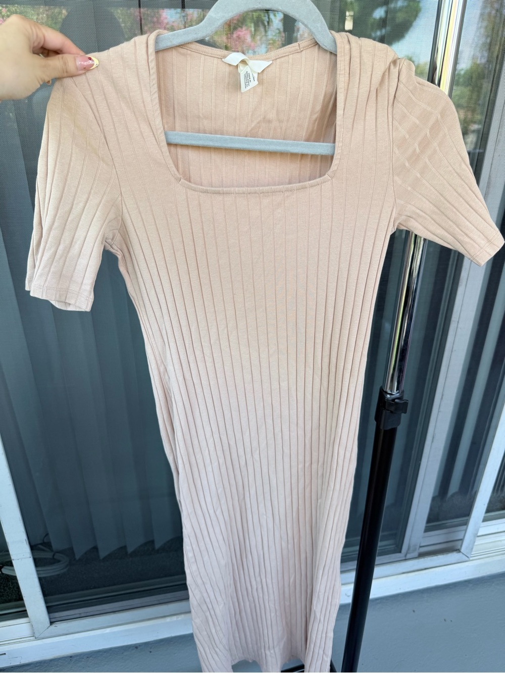 Ribbed Square-Neck Midi Dress - Blush